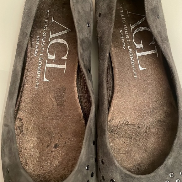 AGL Grey Suede Studded Flats EU 37.5 US size 7 pointed toe EUC Classy slip on - Picture 7 of 10